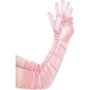 Women's Long Satin Gloves Baby Pink Stretchy Upper Arm Length Costume Design